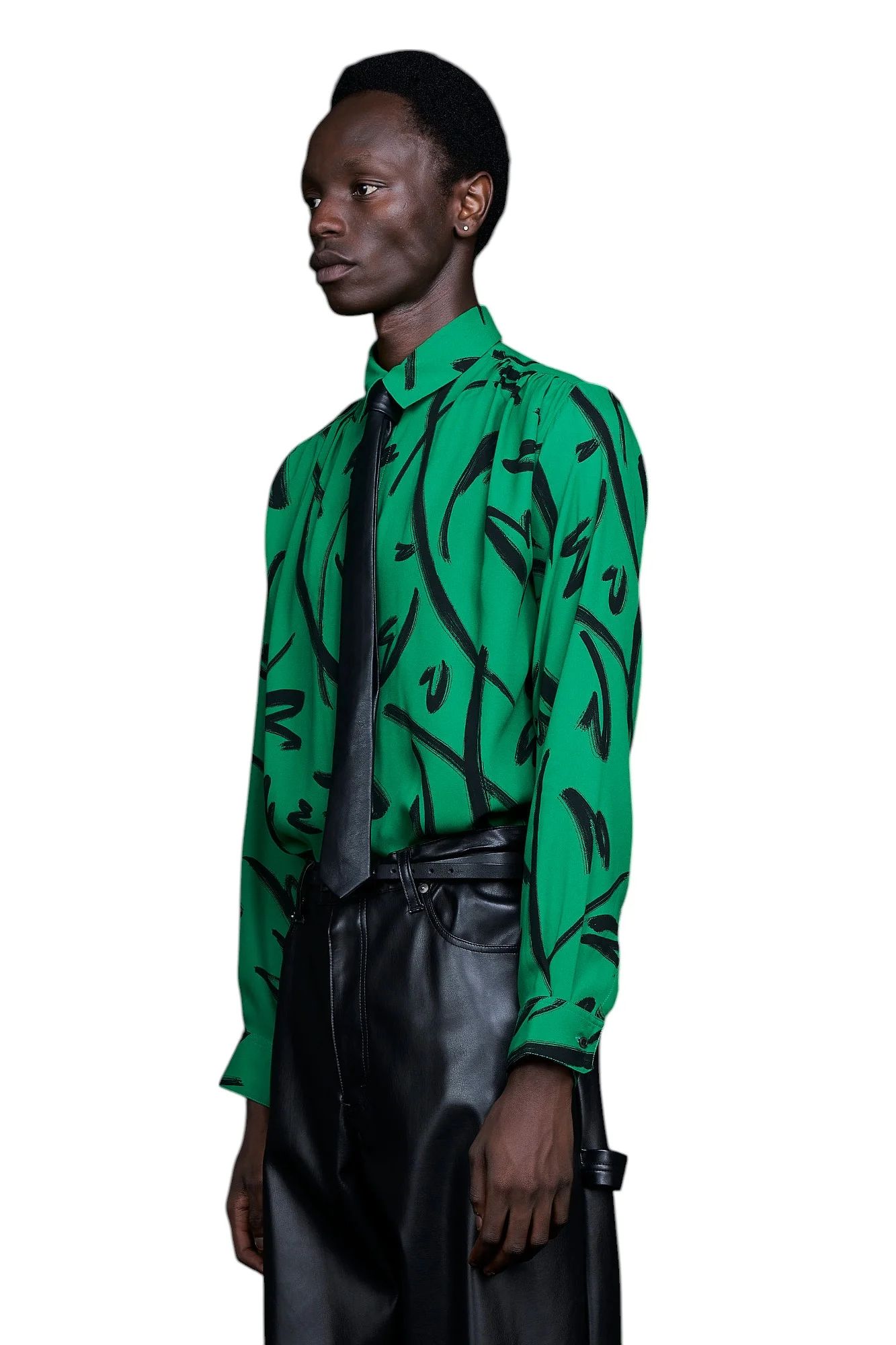 Hand paint Gather Regular Shirt GREEN
