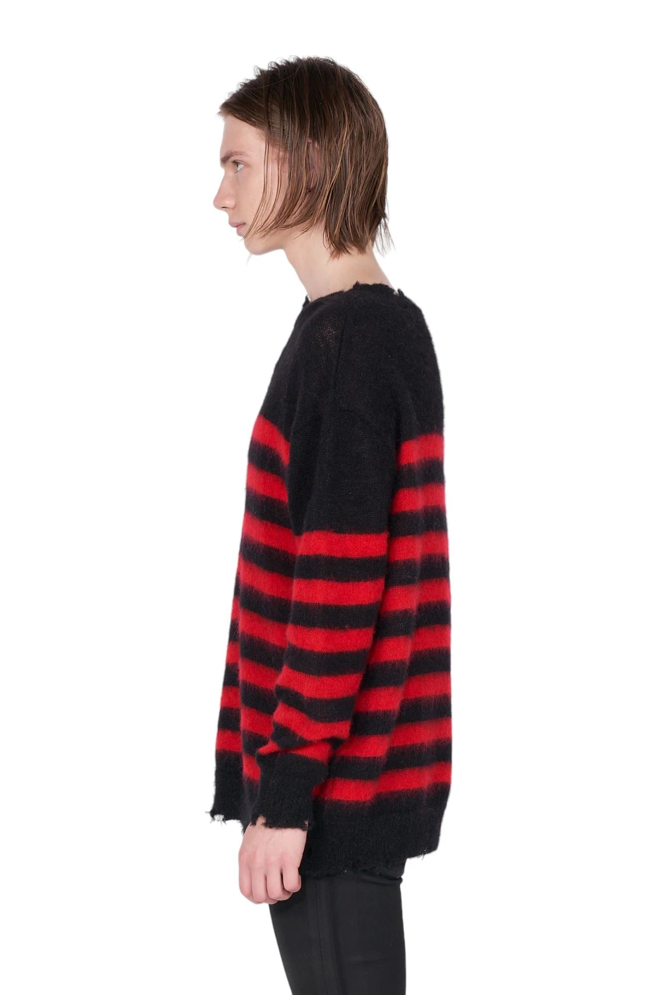 ランダム マリン ボーダーニット Random Marine Border Crashed Knit BLACKxRED