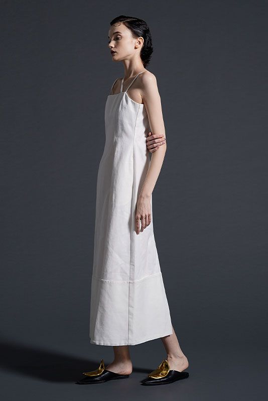ロールアップ デニム キャミワンピース WHITE