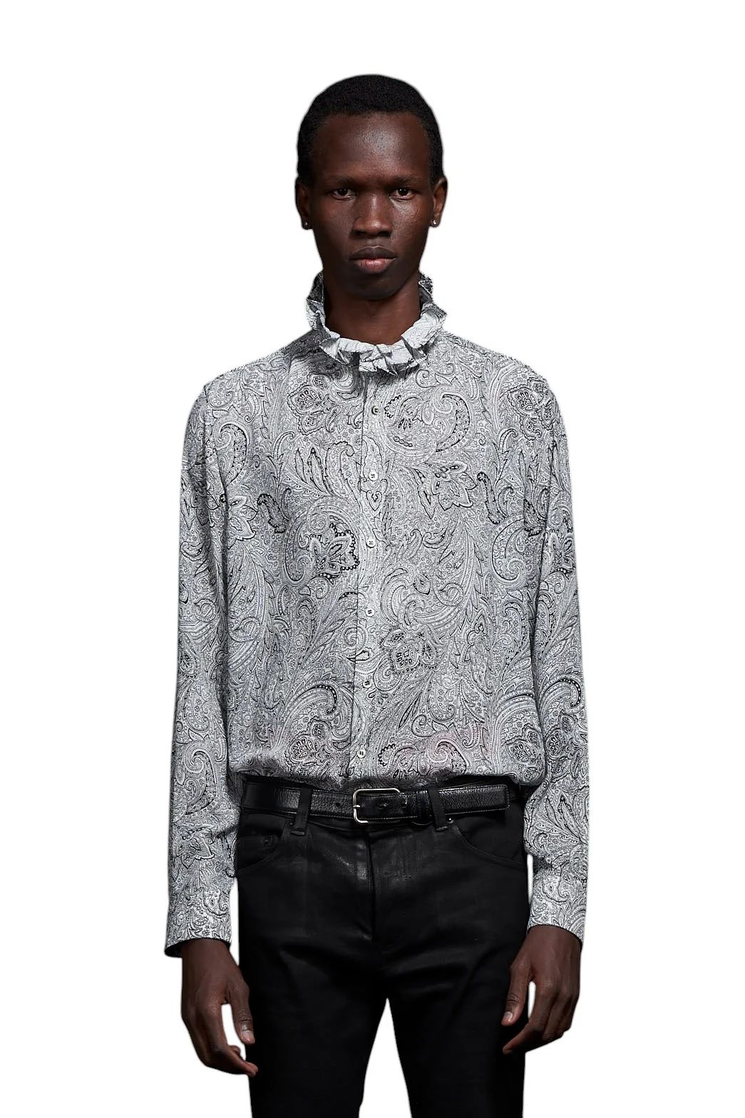 Matte Paisley Hi Neck Frill Shirt マットペイズリーハイネックフリルネックシャツ