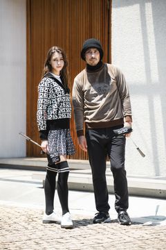 フロントプリーツ プリント スカート ブラック
