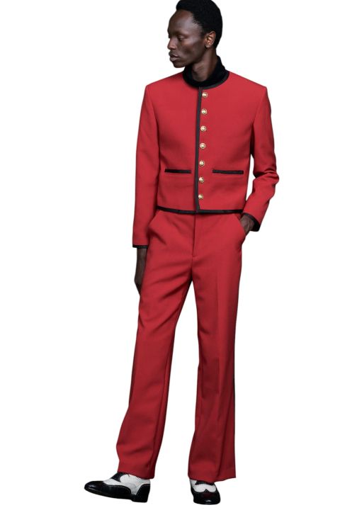 No Collar Cropped Bellboy JK RED
