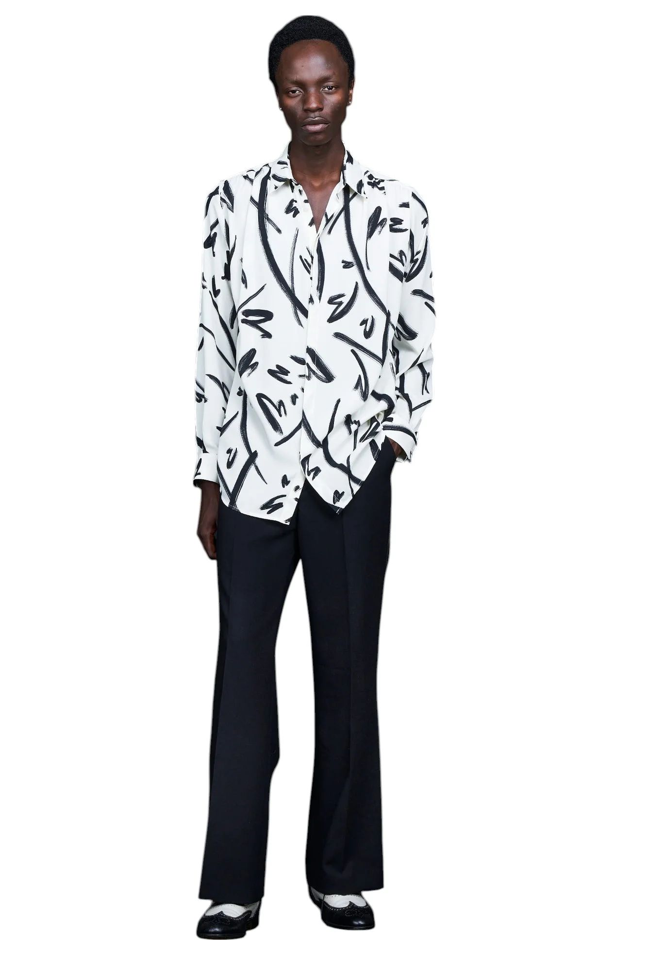Hand paint Gather Regular Shirt WHITE
