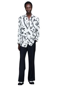 Hand paint Gather Regular Shirt WHITE