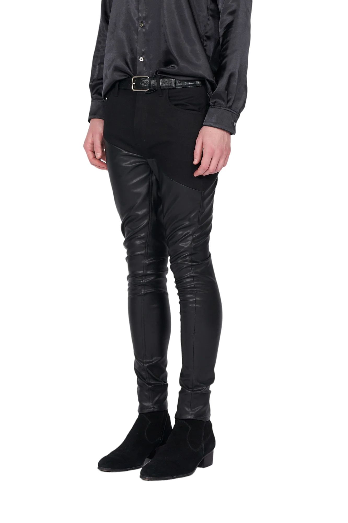 Vegan Leather Combined Denim Pants BLACK DENIM×BLACK ヴィーガンレザーコンバインドデニム