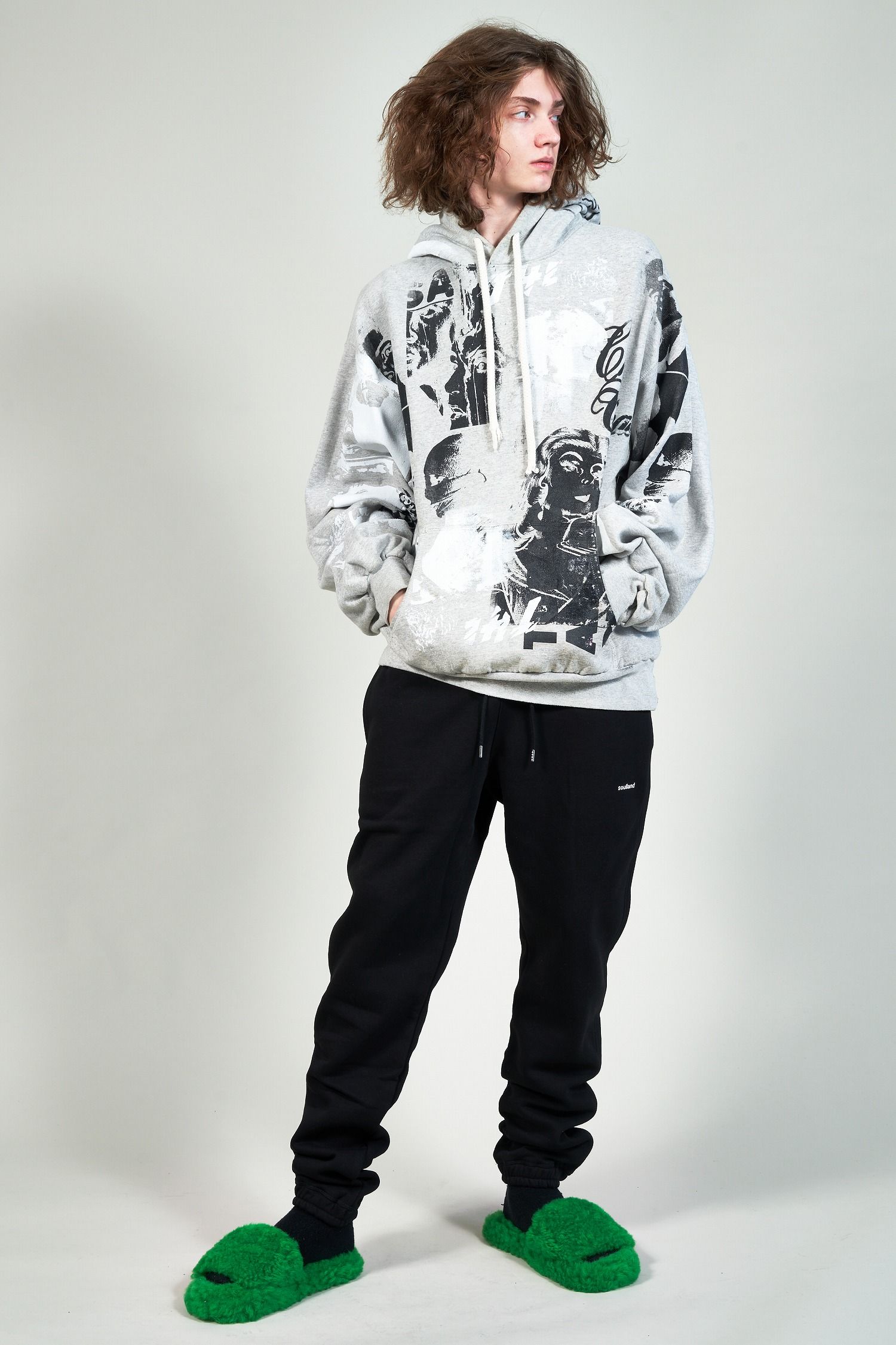 "TEST HOODY" グラフィックプリントパーカー グレー (one and only)
