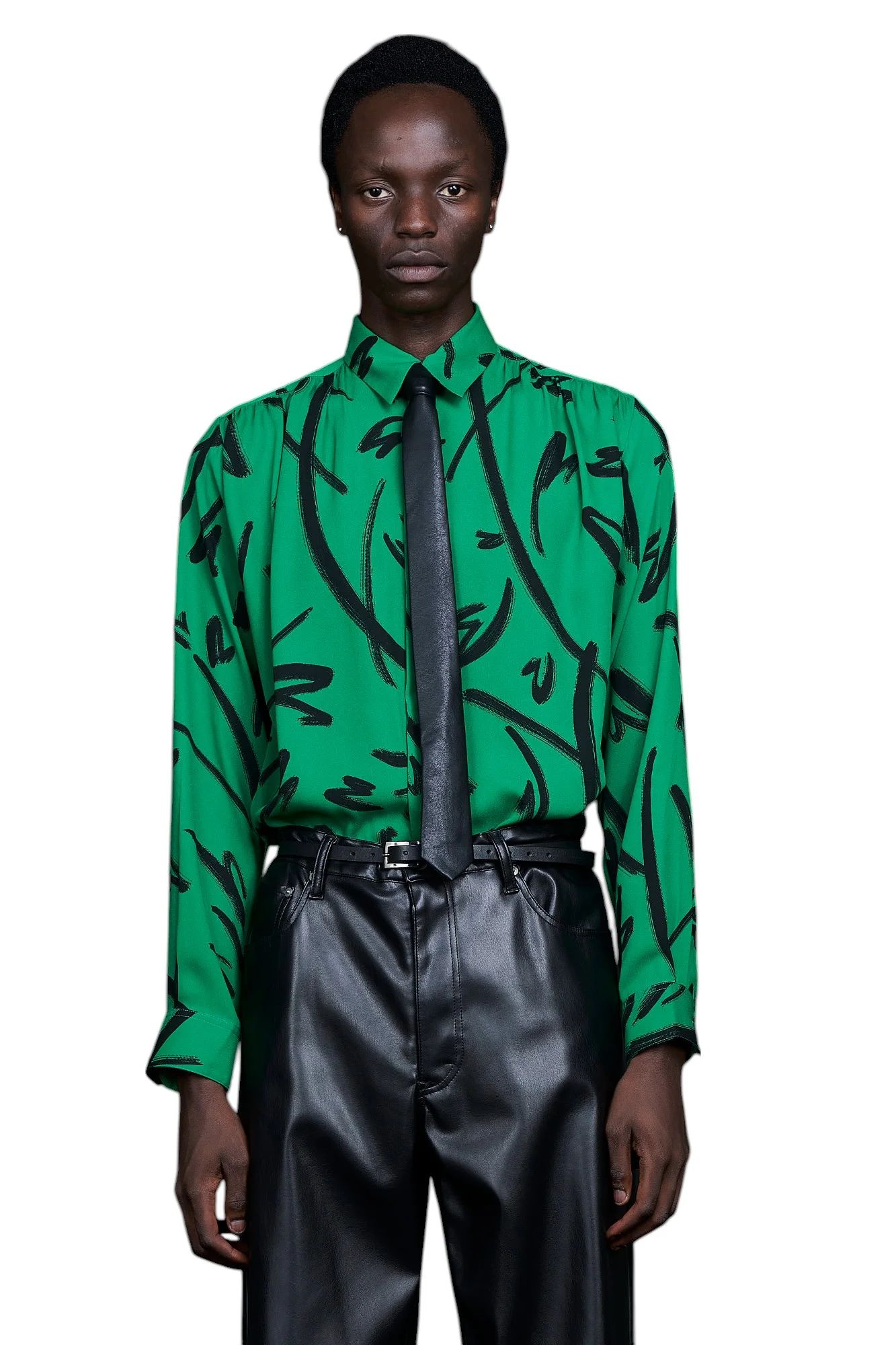 Hand paint Gather Regular Shirt GREEN