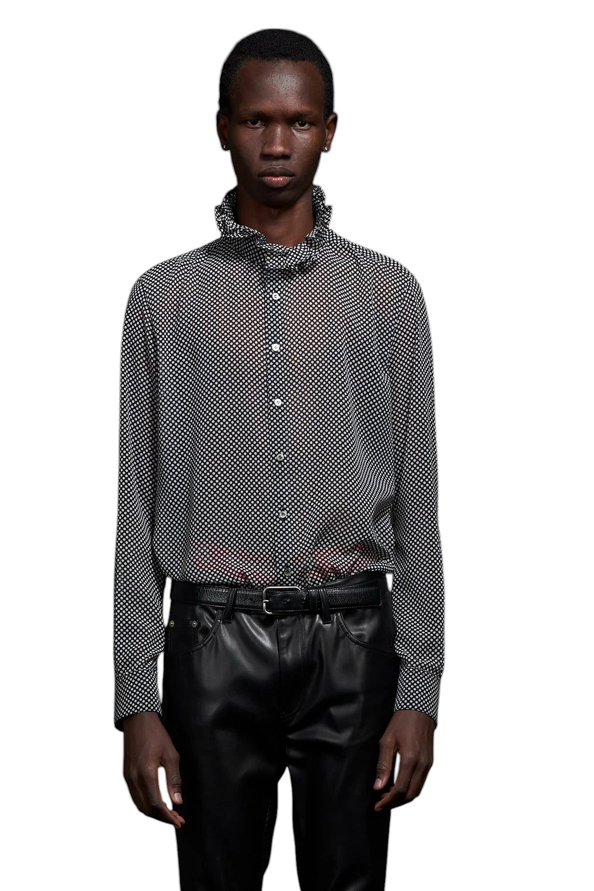 Over Dots Hi Neck Frill Shirt オーバードットネックフリルシャツ