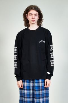 グラフィックプリント 2FACE 長袖Tシャツ ブラック