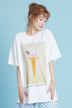 Luke Stephenson(ルーク・ステファンソン) × little sunny bite コラボ アイスクリーム プリント 半袖 Tシャツ ホワイト