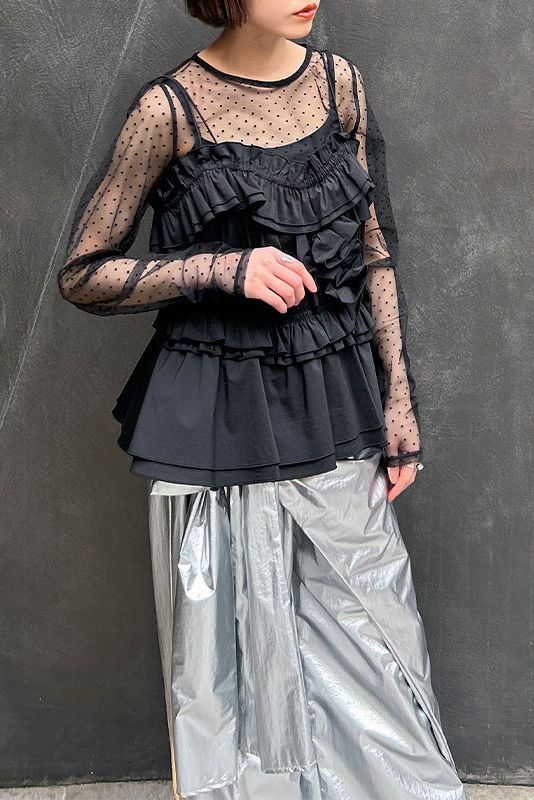 チュール プルオーバー BLACK & WHITE