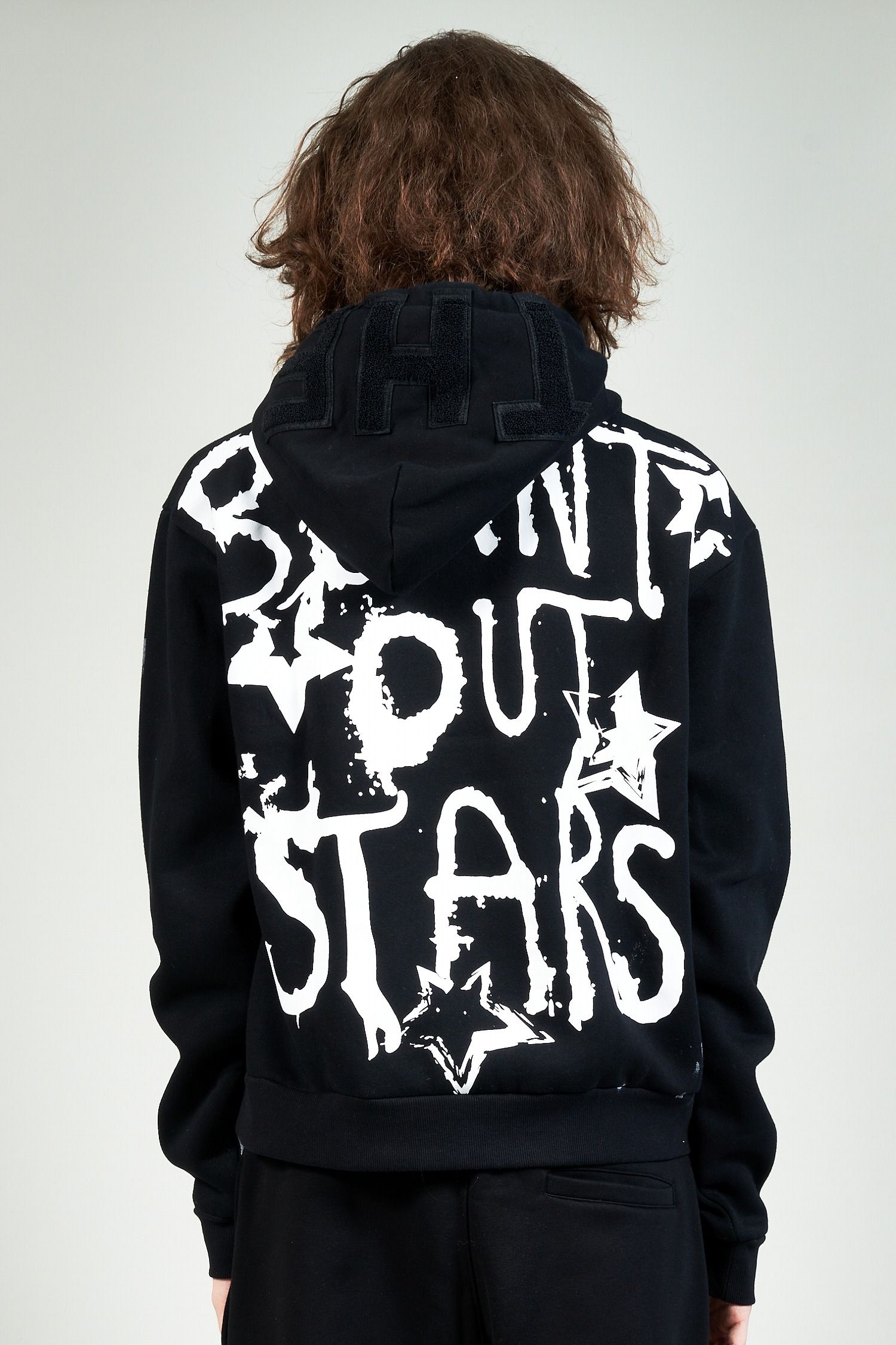 "TEST HOODY" グラフィックプリントパーカー ブラック (one and only)