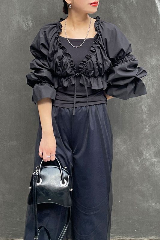 ギャザー ショートボレロ BLACK