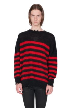 ランダム マリン ボーダーニット Random Marine Border Crashed Knit BLACKxRED