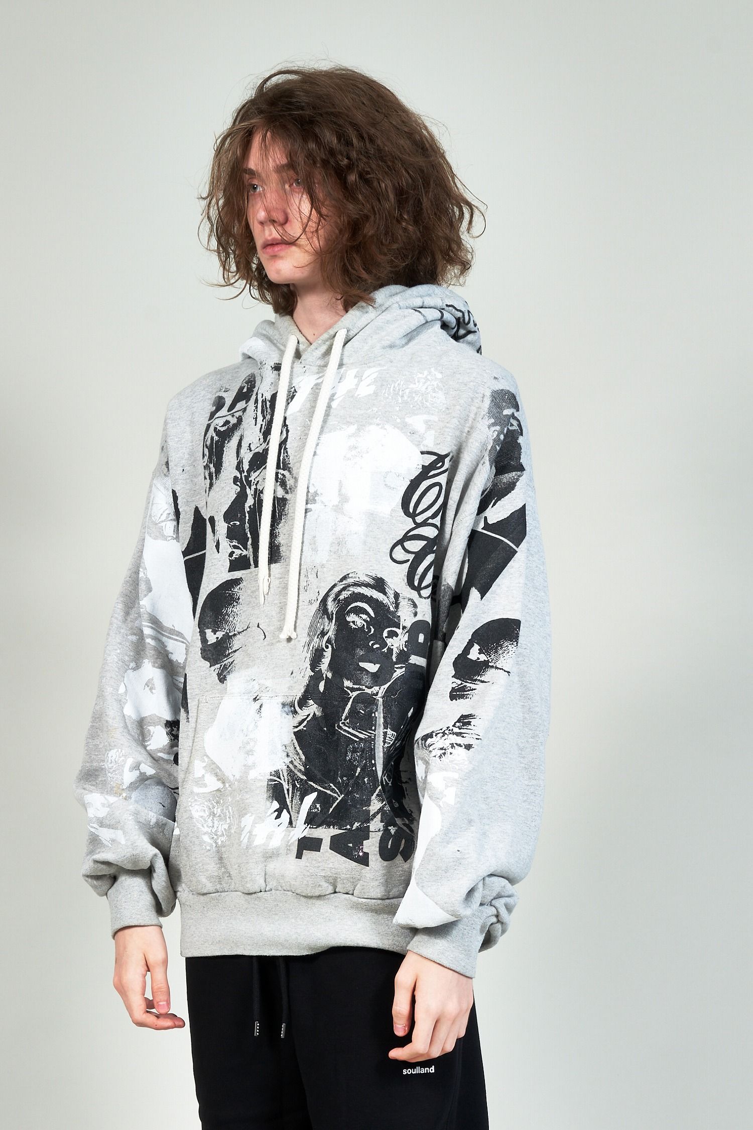 "TEST HOODY" グラフィックプリントパーカー グレー (one and only)