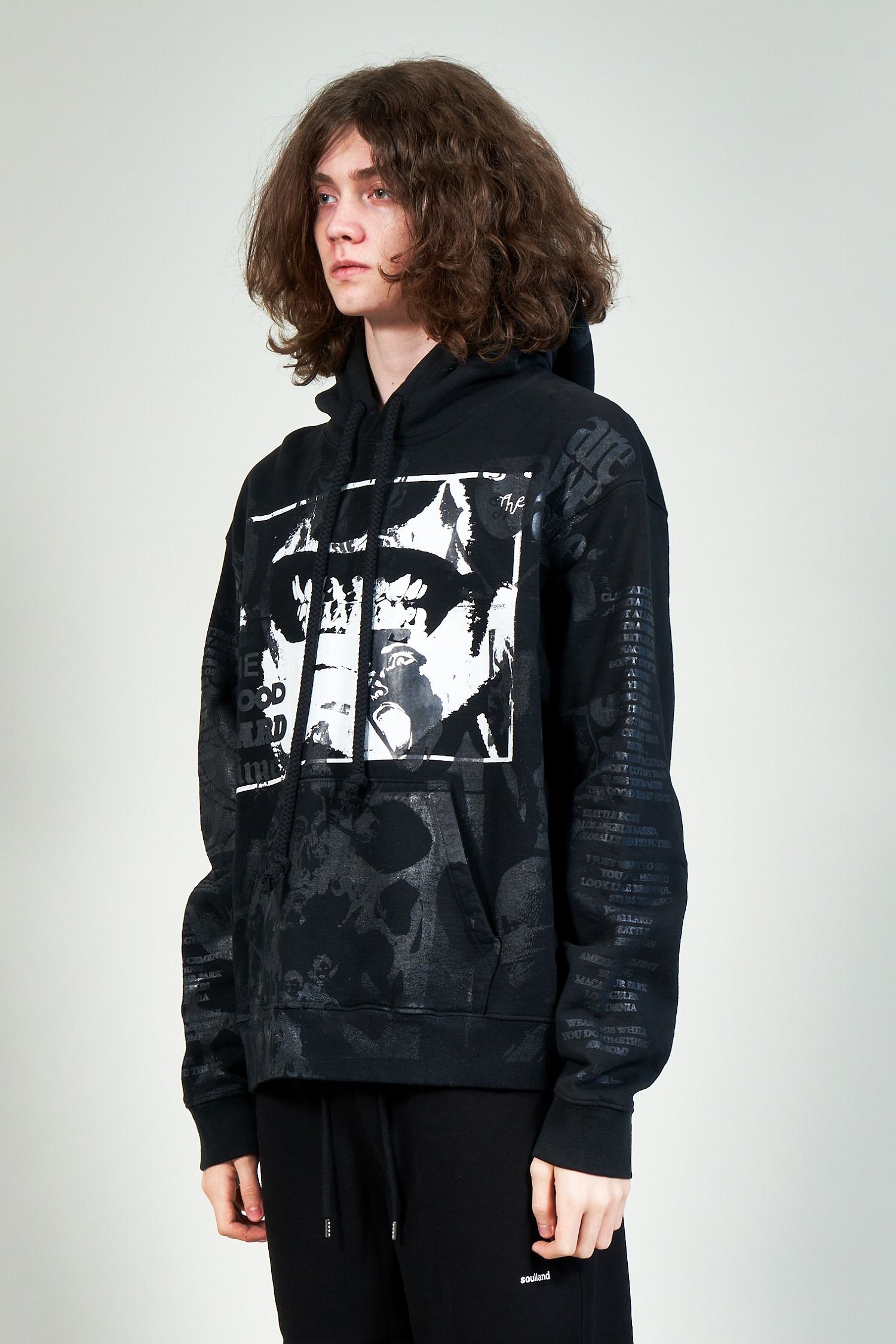 "TEST HOODY" グラフィックプリントパーカー ブラック (one and only)
