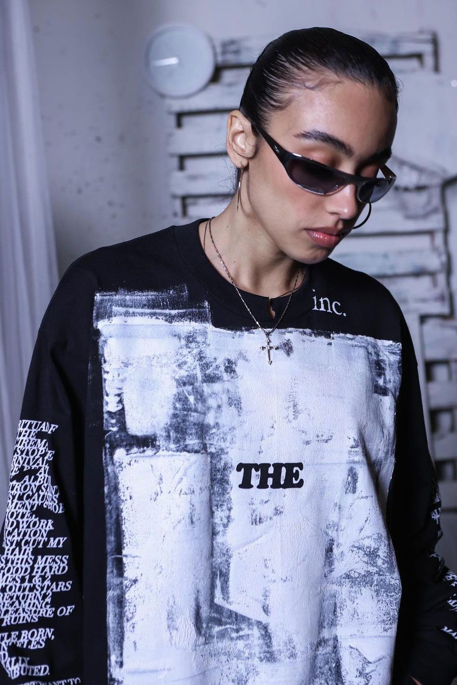 THE PAINTED プリント 長袖 Tシャツ ブラック