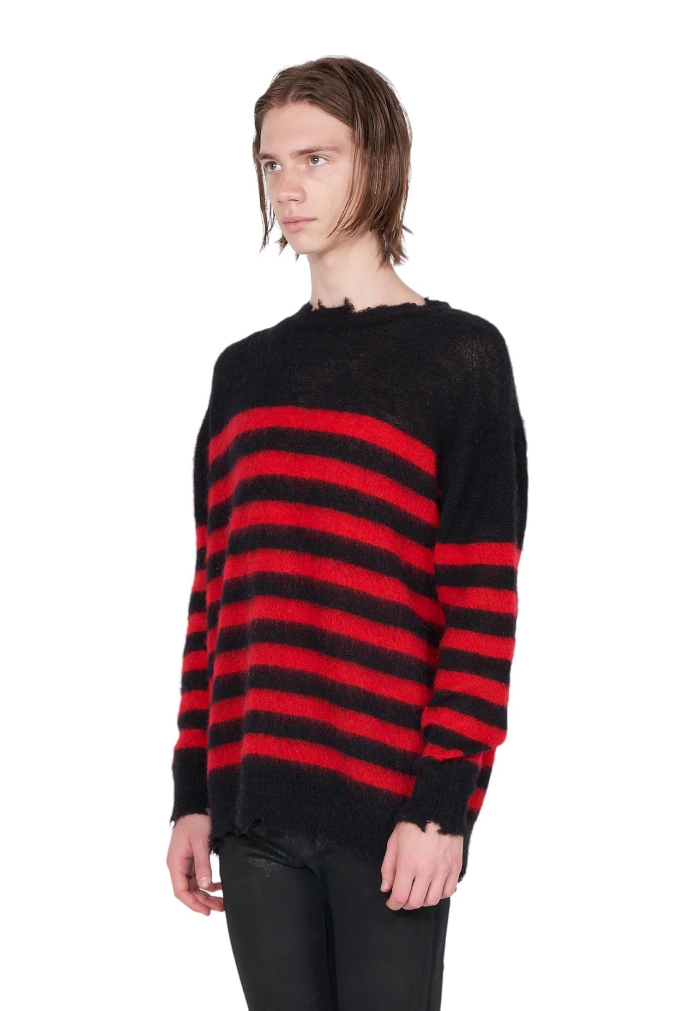 ランダム マリン ボーダーニット Random Marine Border Crashed Knit BLACKxRED