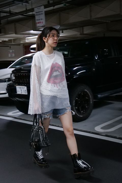 【MECRE】タック ワイドパンツ ＆ ボックス メッシュ プルオーバー