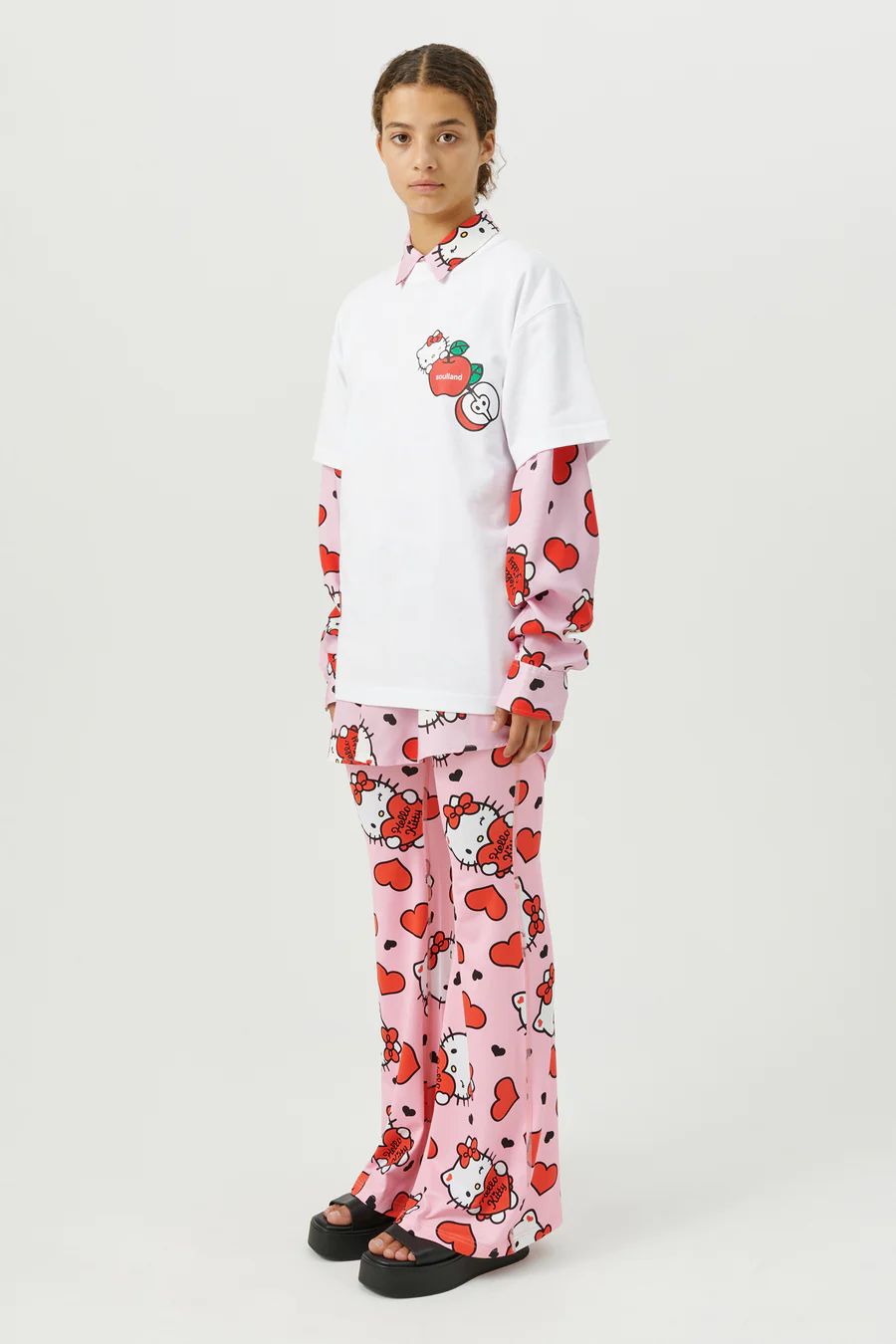 soulland×ハローキティ コラボ アップルプリント 半袖Tシャツ ホワイト