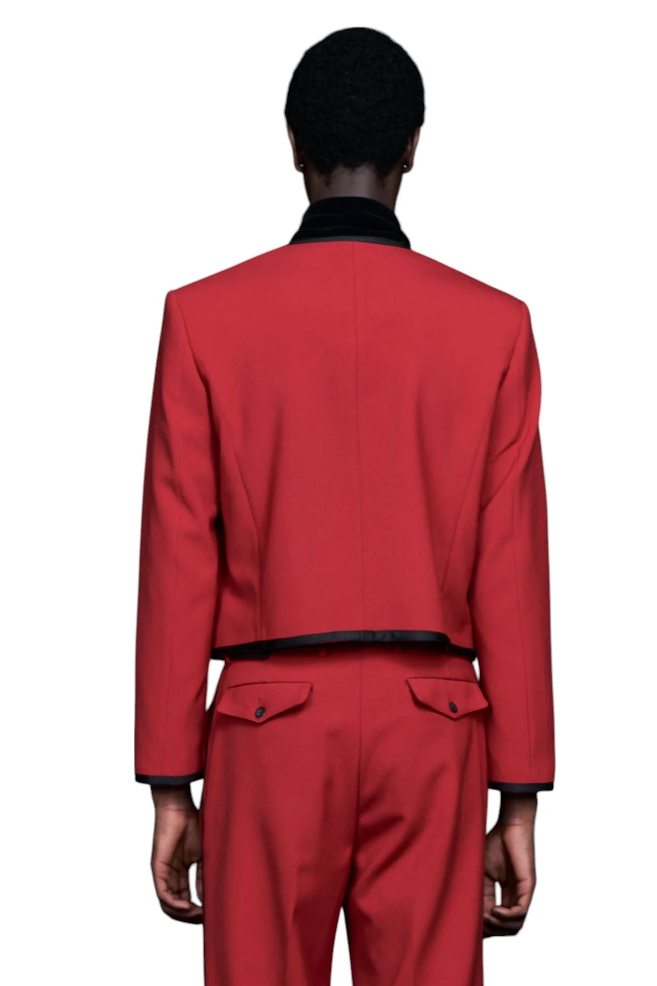 No Collar Cropped Bellboy JK RED