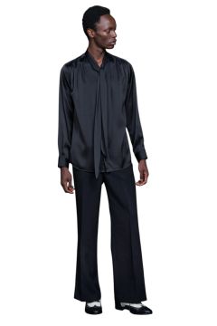 Vintage Satin Gather Ribbon Shirt ヴィンテージ サテン ギャザー リボンシャツ