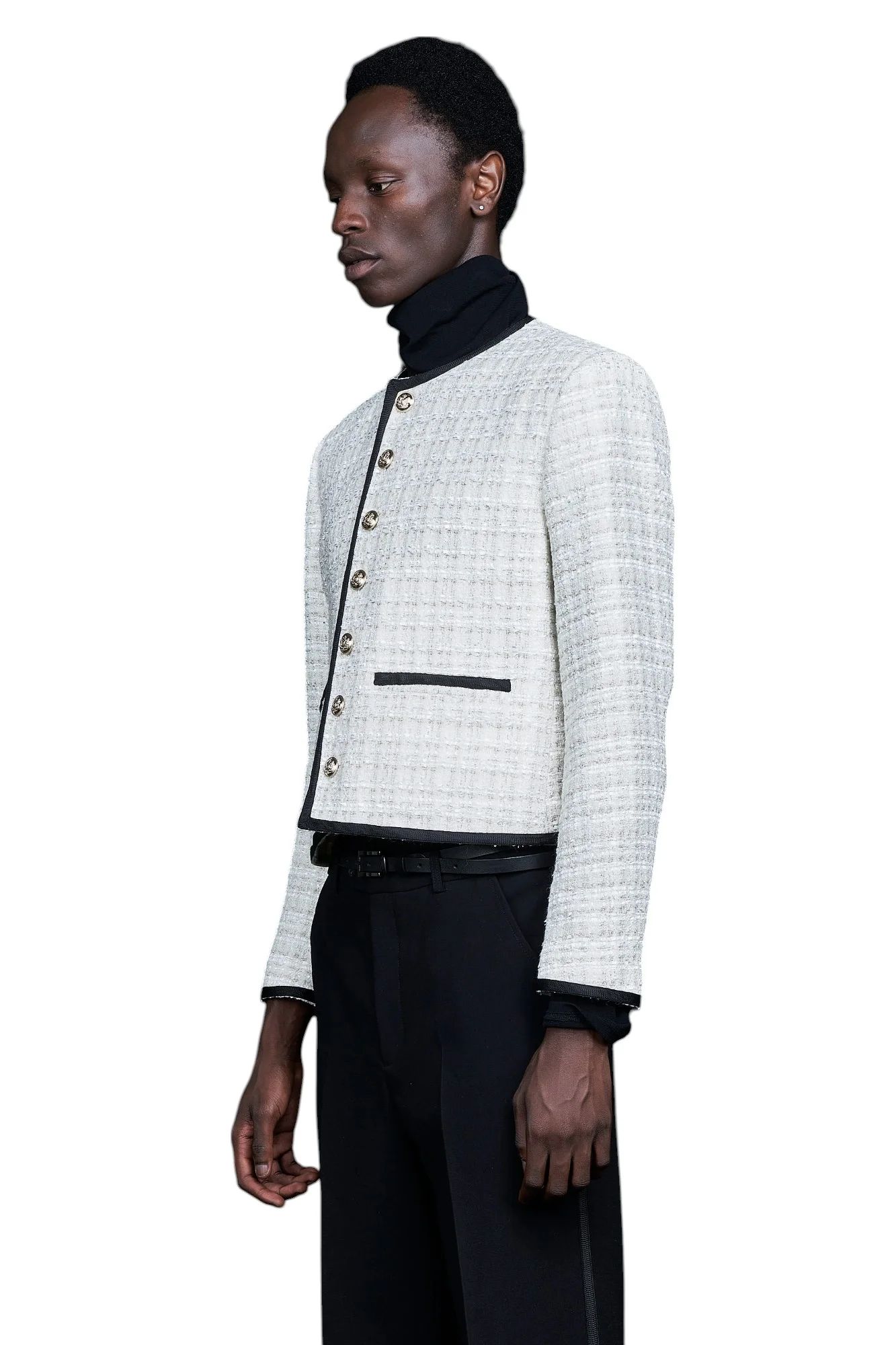 No Collar Cropped Bellboy JK WHITE