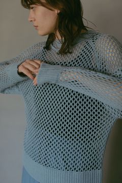 Mesh Knit Tops メッシュニット ライトブルー