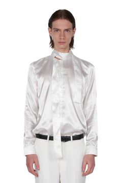 サテン リボン シャツ Satin Ribbon Shirt White