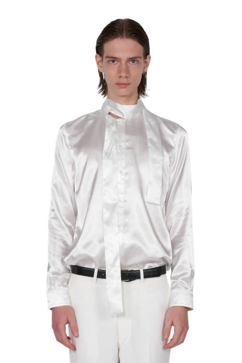 サテン リボン シャツ Satin Ribbon Shirt White