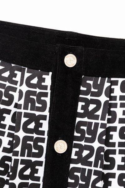 フロントプリーツ プリント スカート ブラック