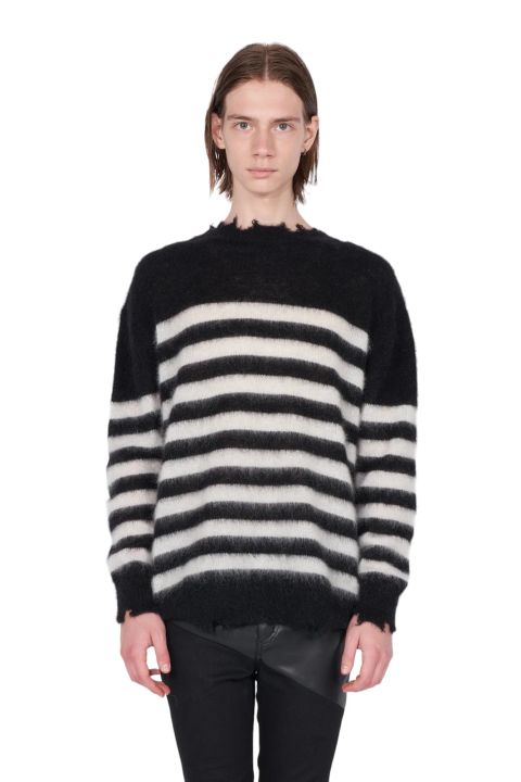 ランダム マリン ボーダーニット Random Marine Border Crashed Knit BLACKxWHITE
