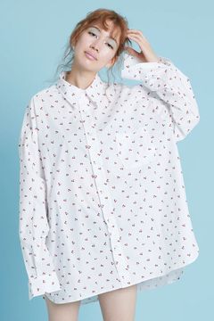 チェリー プリント ビッグシャツ ホワイト