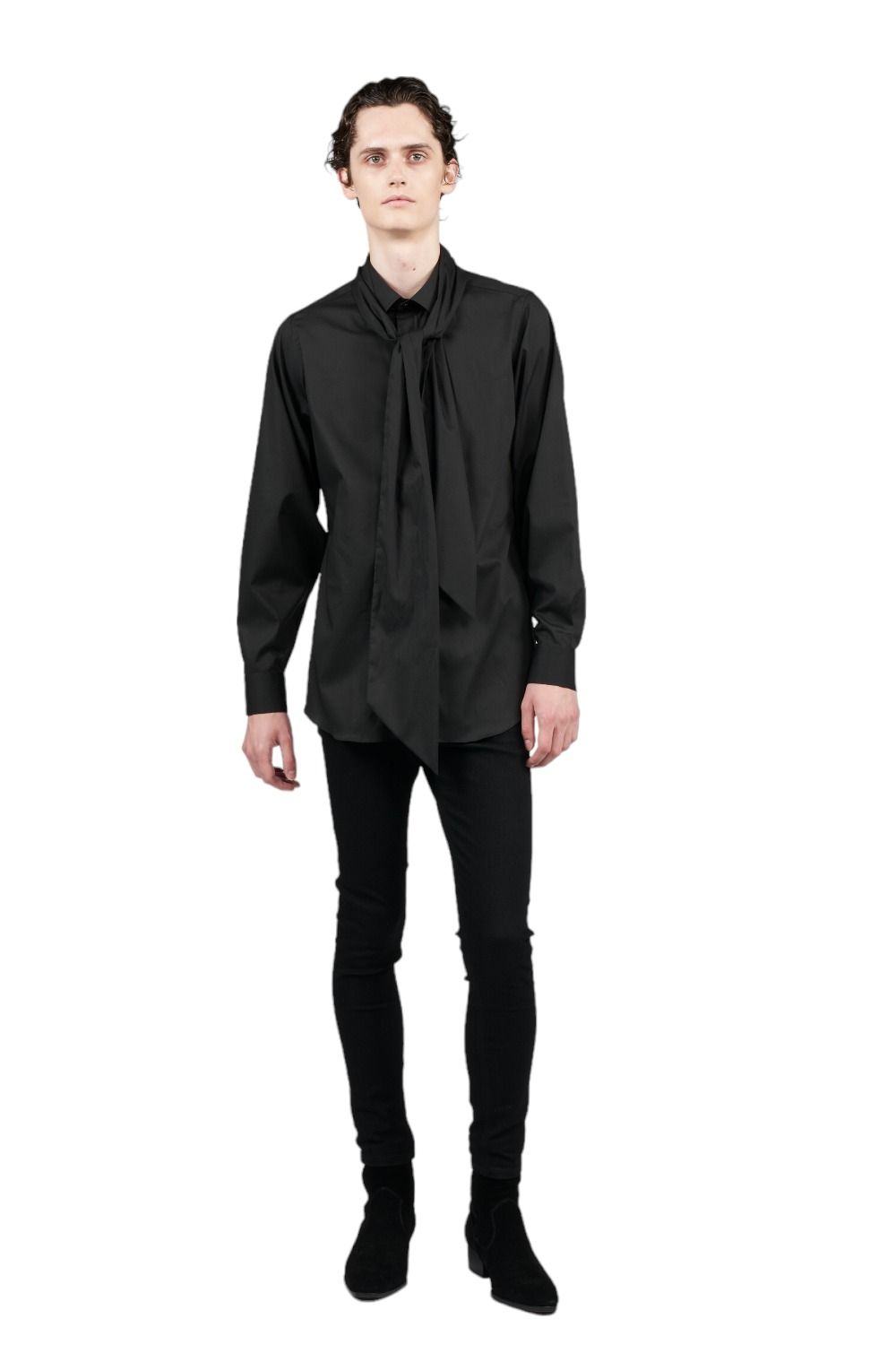 50's ブロードストレッチ レギュラーシャツ with ビッグボウタイ BLACK