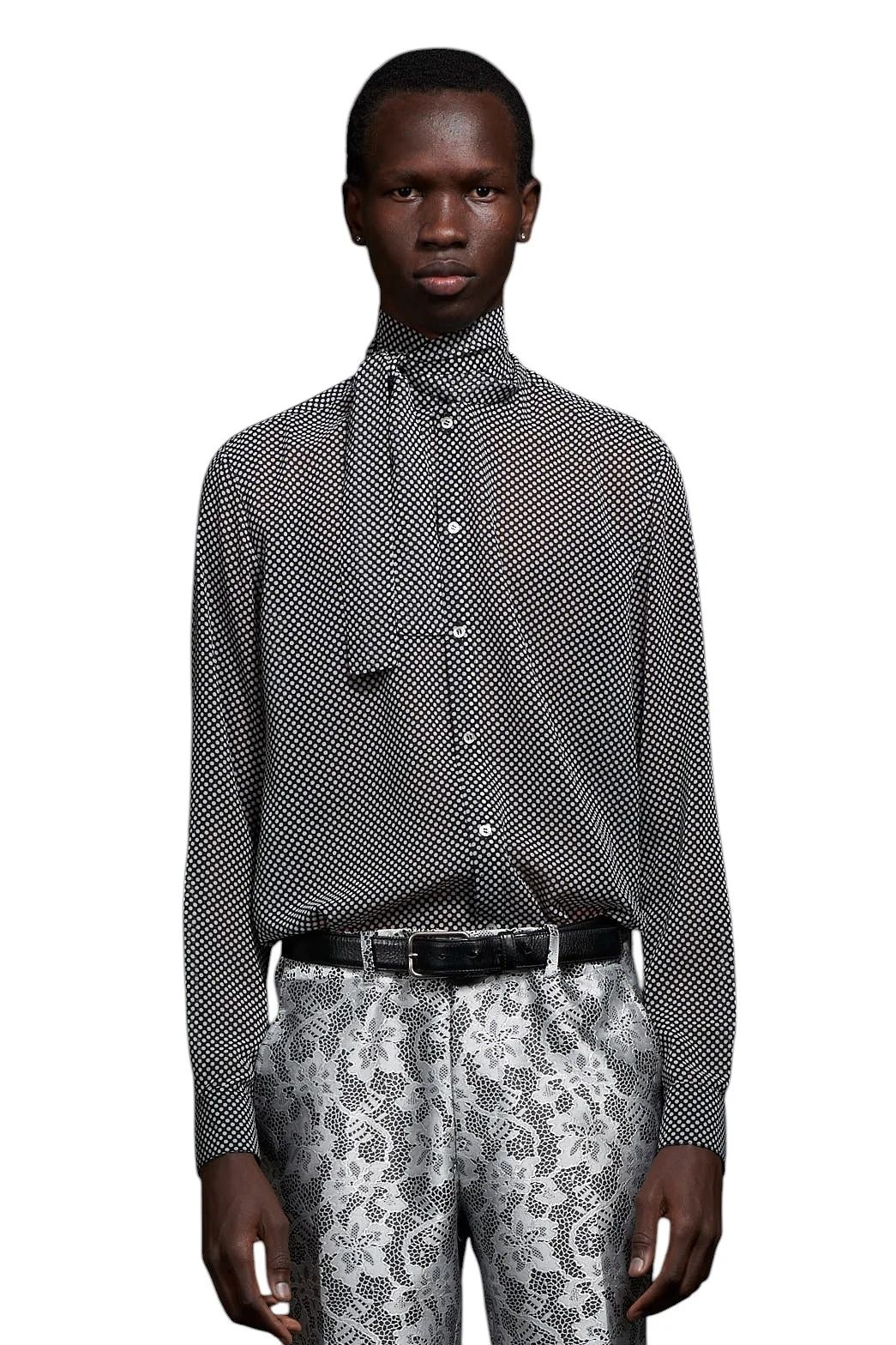 Over Dots tiny Ribbon Shirt オーバードットタイニーリボンシャツ