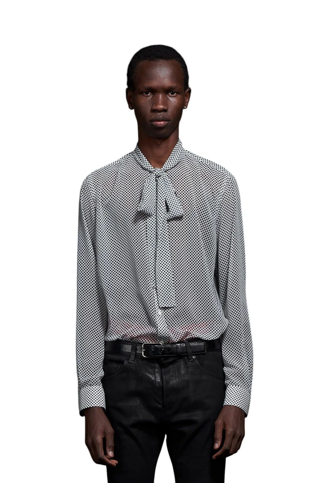 Over Dots tiny Ribbon Shirt オーバードットタイニーリボンシャツ