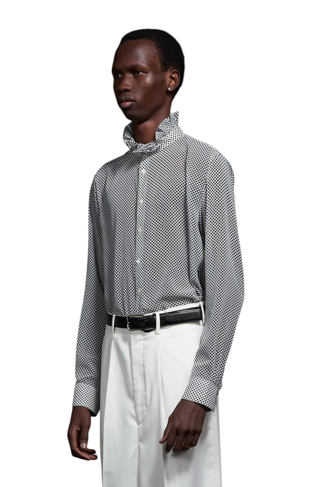 Over Dots Hi Neck Frill Shirt オーバードットハイネックフリルシャツ