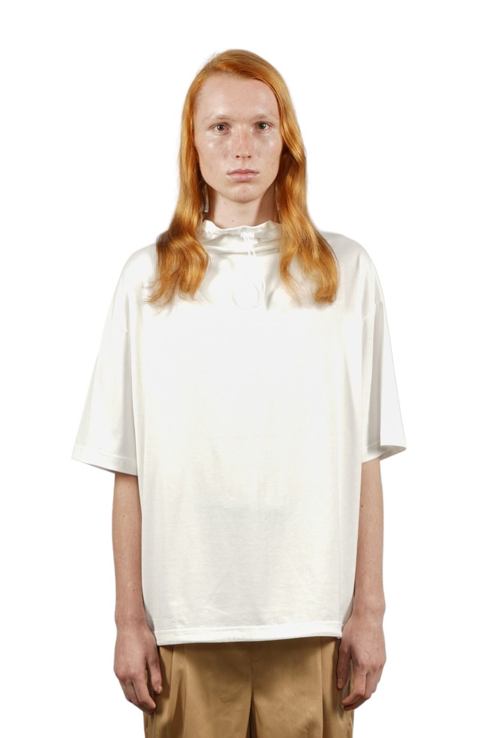 ドローコードモックネックTシャツ WHITE