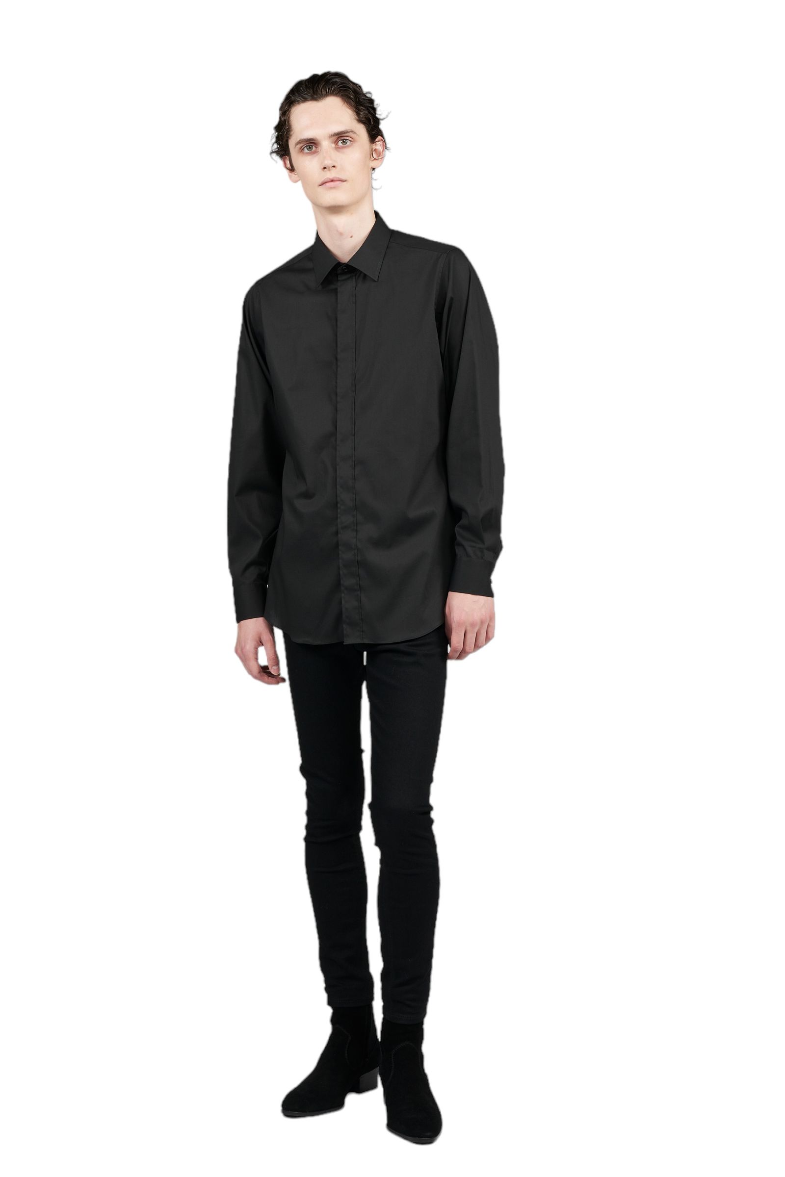 50's ブロードストレッチ レギュラー比翼シャツ BLACK
