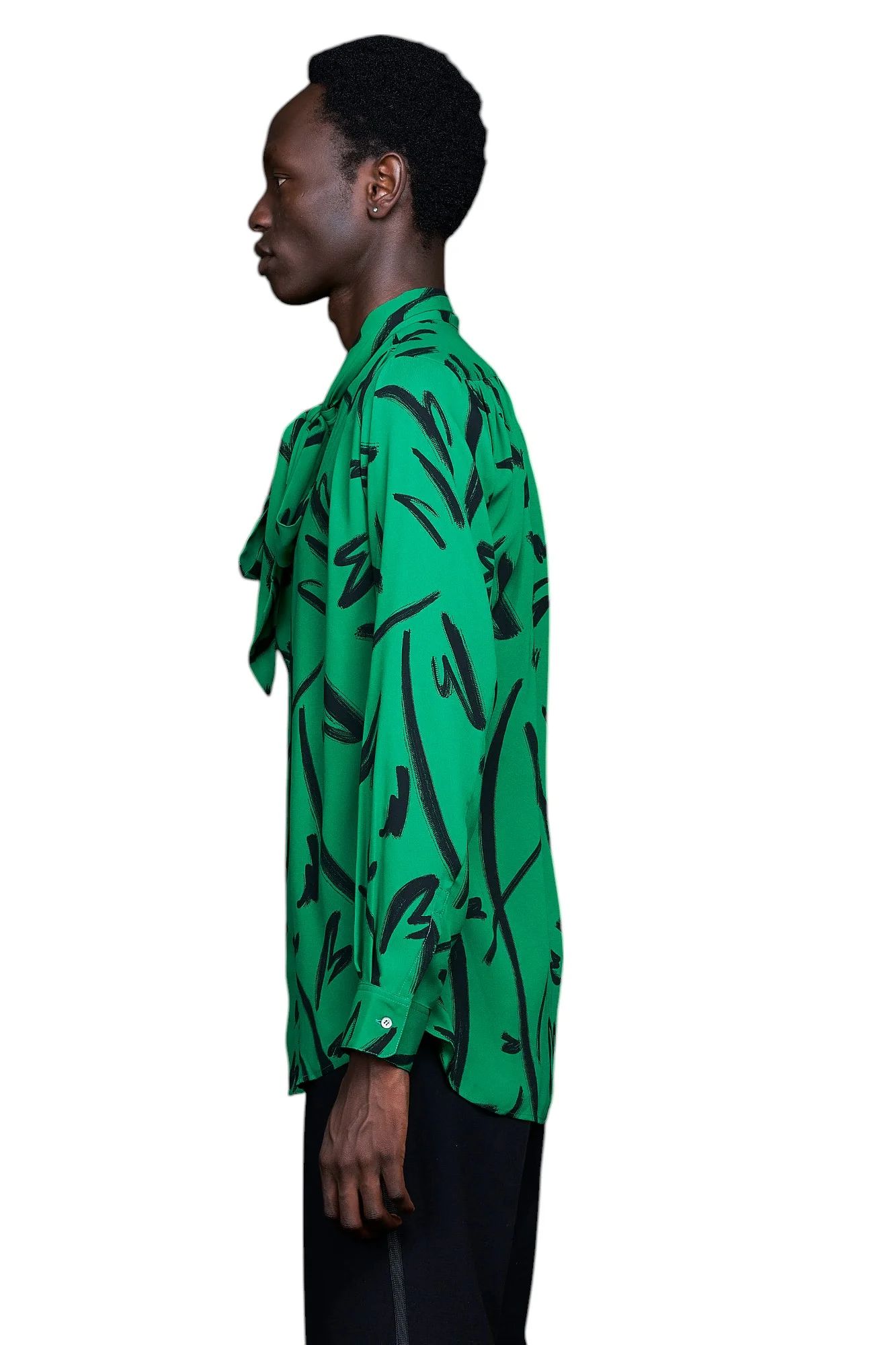Hand paint Gather Ribbon Shirt GREEN