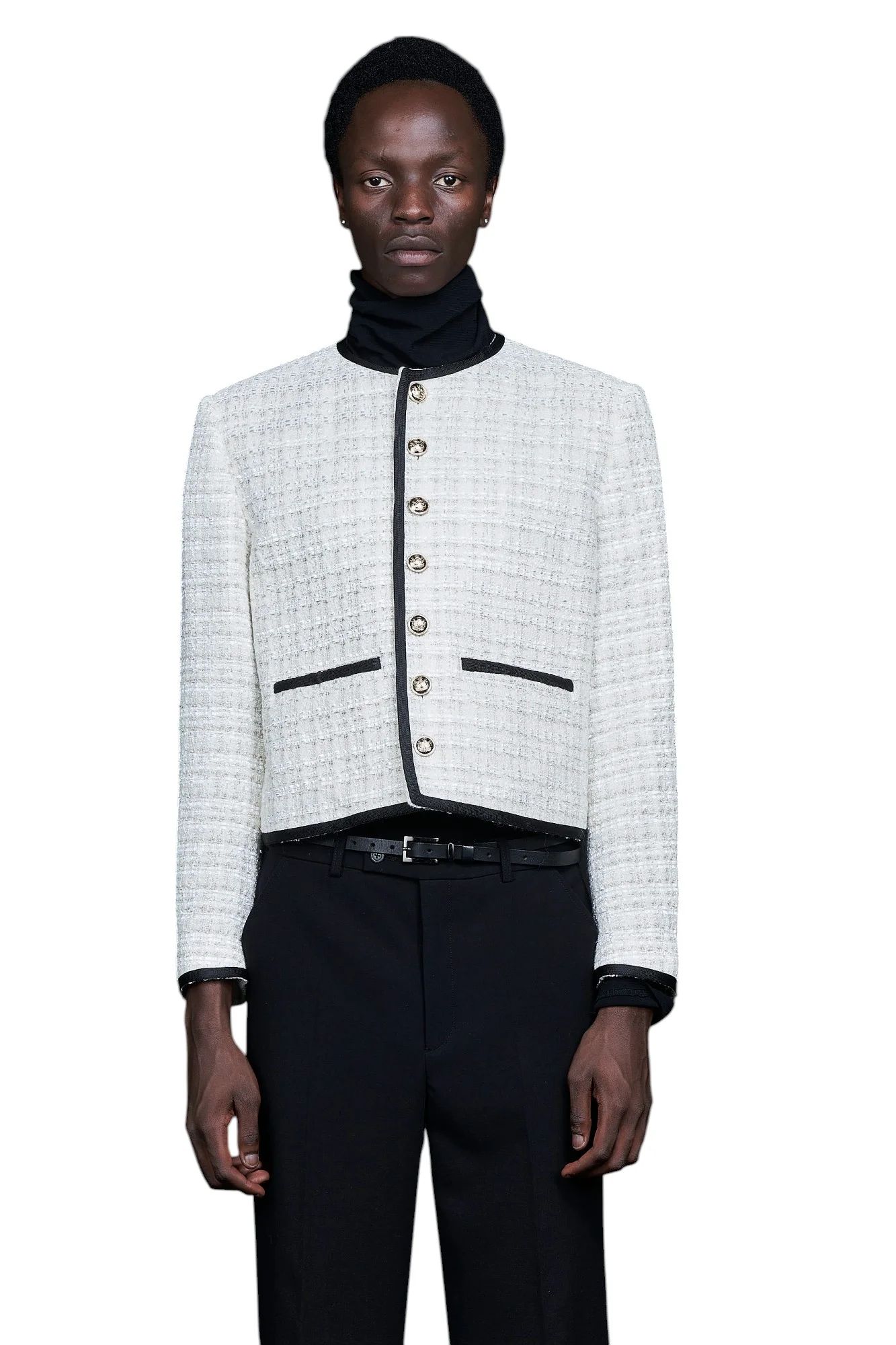 No Collar Cropped Bellboy JK WHITE