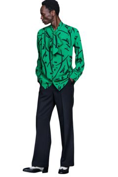 Hand paint Gather Ribbon Shirt GREEN
