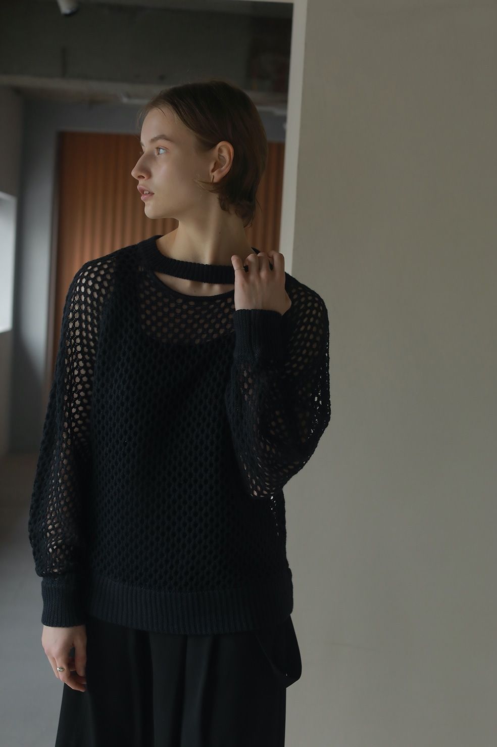Mesh Knit Tops メッシュニット ブラック