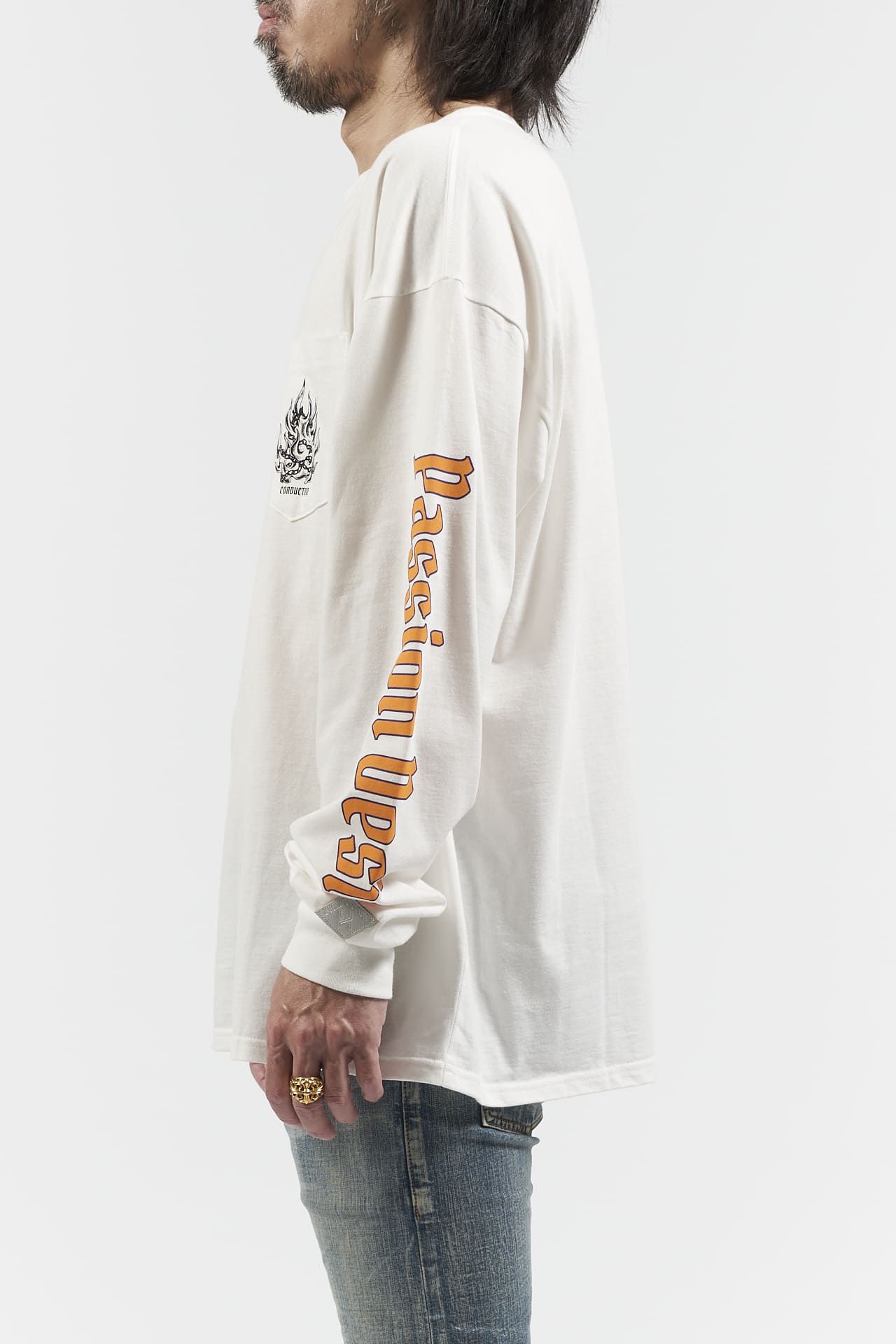 コットン L/S Tシャツ CHAIN ホワイト
