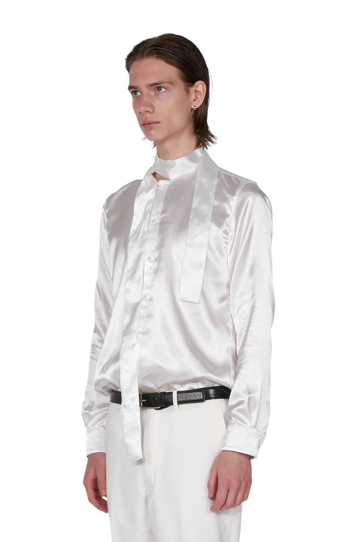 サテン リボン シャツ Satin Ribbon Shirt White