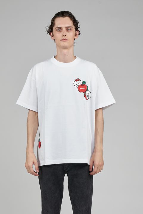 soulland×ハローキティ コラボ アップルプリント 半袖Tシャツ ホワイト