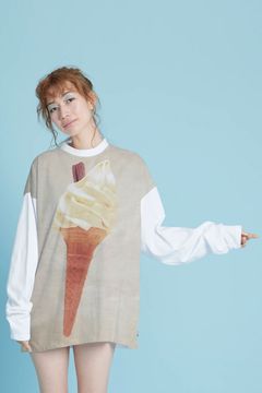 Luke Stephenson(ルーク・ステファンソン) × little sunny bite コラボ アイスクリーム プリント 長袖 Tシャツ ホワイト