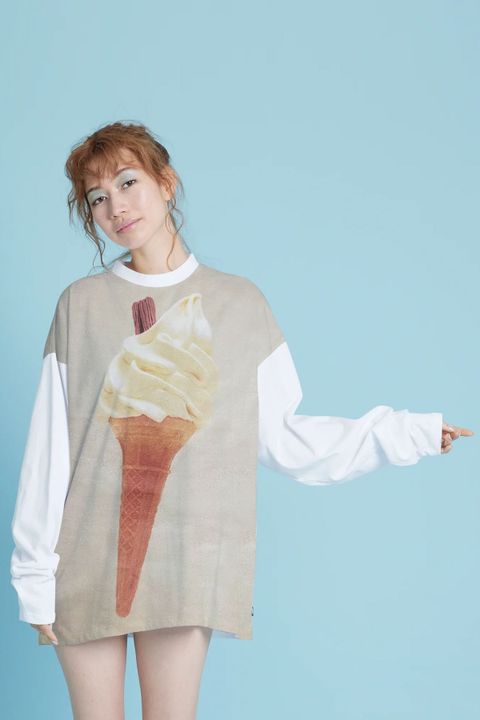 Luke Stephenson(ルーク・ステファンソン) × little sunny bite コラボ アイスクリーム プリント 長袖 Tシャツ ホワイト