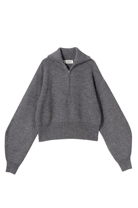 ハーフジップ ニット トップス グレー