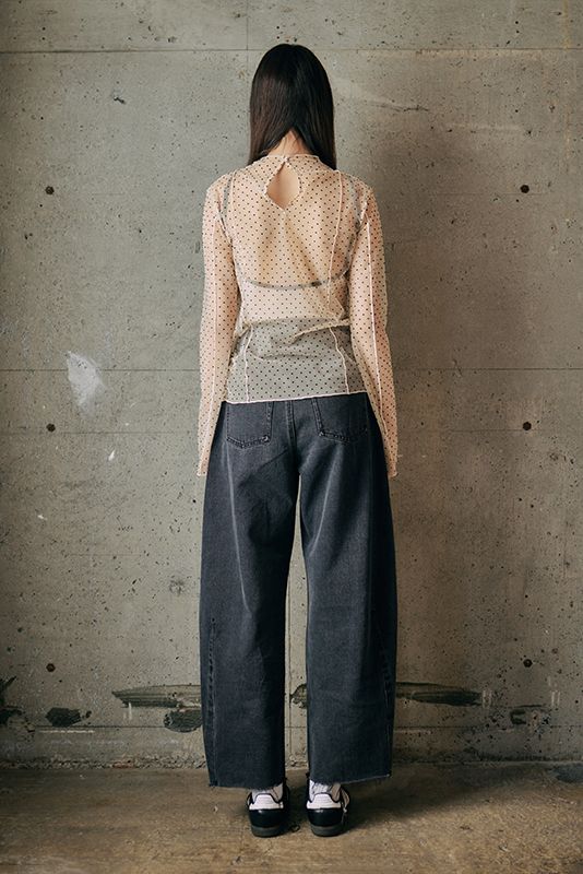 スタンドネック チュール ドット プルオーバー Beige